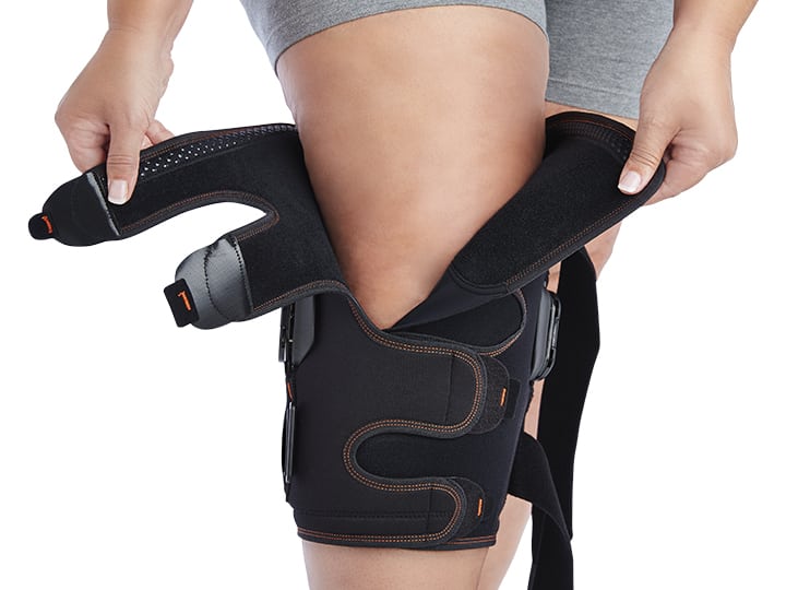 WRAPAROUND KNEE SUPPORT FEATURING JOINTS WITH FLEXION/EXTENSION CONTROL
