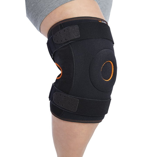 WRAPAROUND KNEE SUPPORT WITH BIAXIAL JOINTS AND METAL SUPPORTS