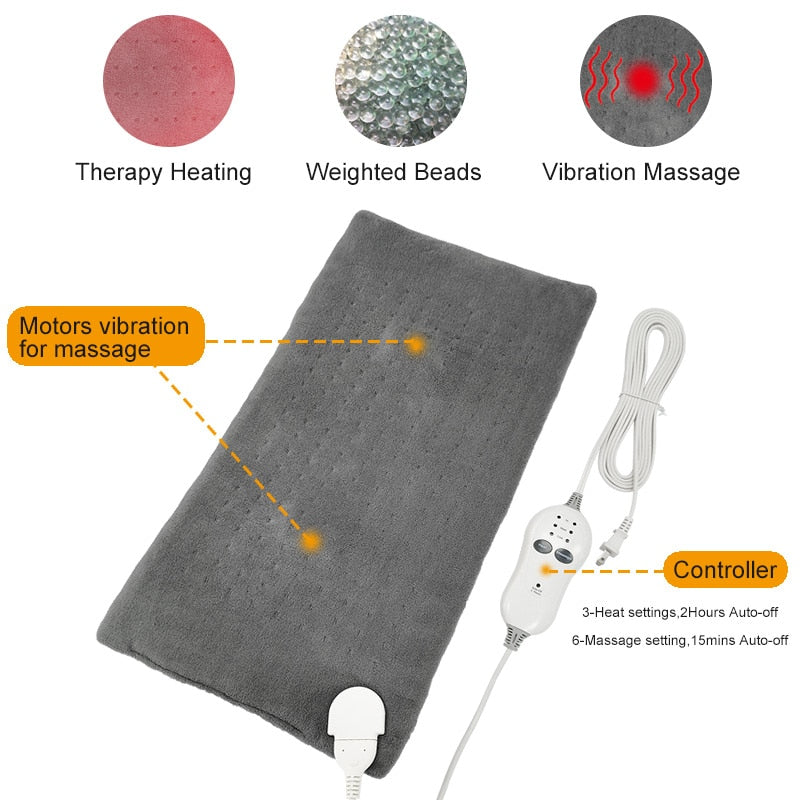 America US Plug 110V Low Voltage Electric Heated Massage Heating Pad For Back Pain Relief Large King Size Weighted Vibrate Pads