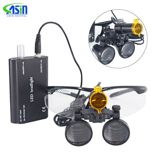 Dental 2.5X/3.5X Magnification Binocular Loupe Surgical Magnifier With Headlight LED Light Operation Loupe Lamp